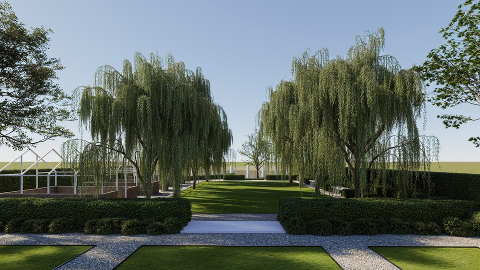 รับออกแบบภูมิทัศน์สไตล์โมเดิร์น จัดสวนสวยด้วยต้นไม้ใหญ่และเรือนกระจก