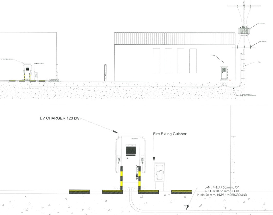 เขียนแบบสถานีชาร์จEV 120kW พร้อมระบบไฟฟ้าและโครงสร้าง