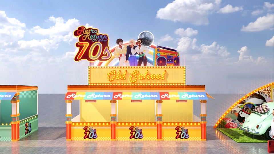 รับออกแบบบูธงาน 70s ตกแต่งภายในธีมย้อนยุค ออกแบบร้านค้า