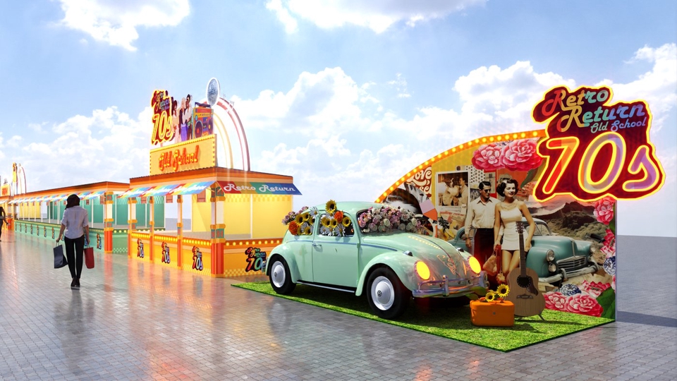 รับออกแบบบูธงานแสดงสินค้าสไตล์ย้อนยุค70s ตกแต่งภายในสวยงาม