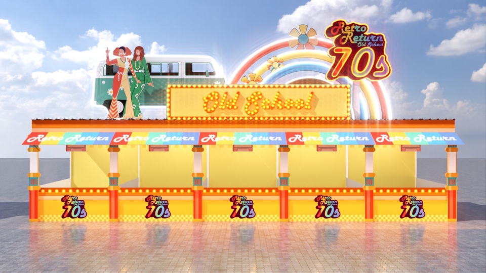 รับออกแบบบูธ 70s ย้อนยุค ออกแบบตกแต่งภายใน งานแสดงสินค้า