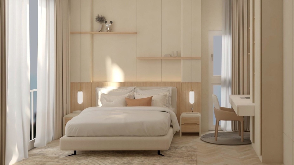 ห้องนอน สไตล์ COZY อบอุ่น ด้วยอารมณ์ของบรรยากาศ และ นำแมททีเรียลไม้เพิ่มความอบอุ่นเรนเดอร์ด้วย V-ray