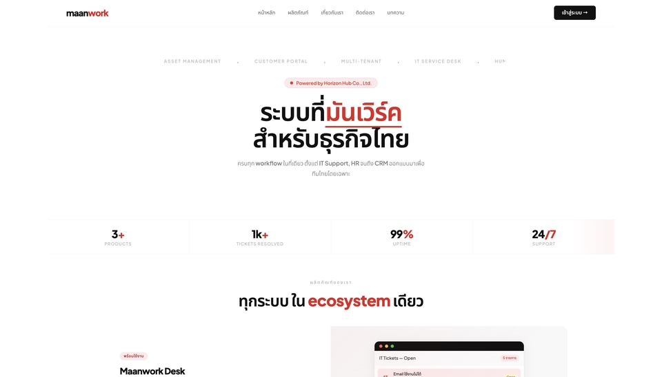 ผลงาน เว็ปไซต์บริษัทไอที โปรเจค มันเวิร์ค SAAS https://maanwork.com