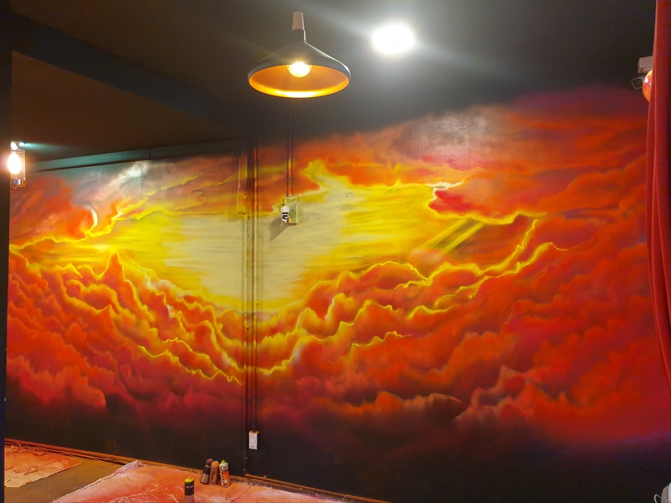 รับเพ้นท์ผนังภาพเมฆไฟ3มิติสวยงาม