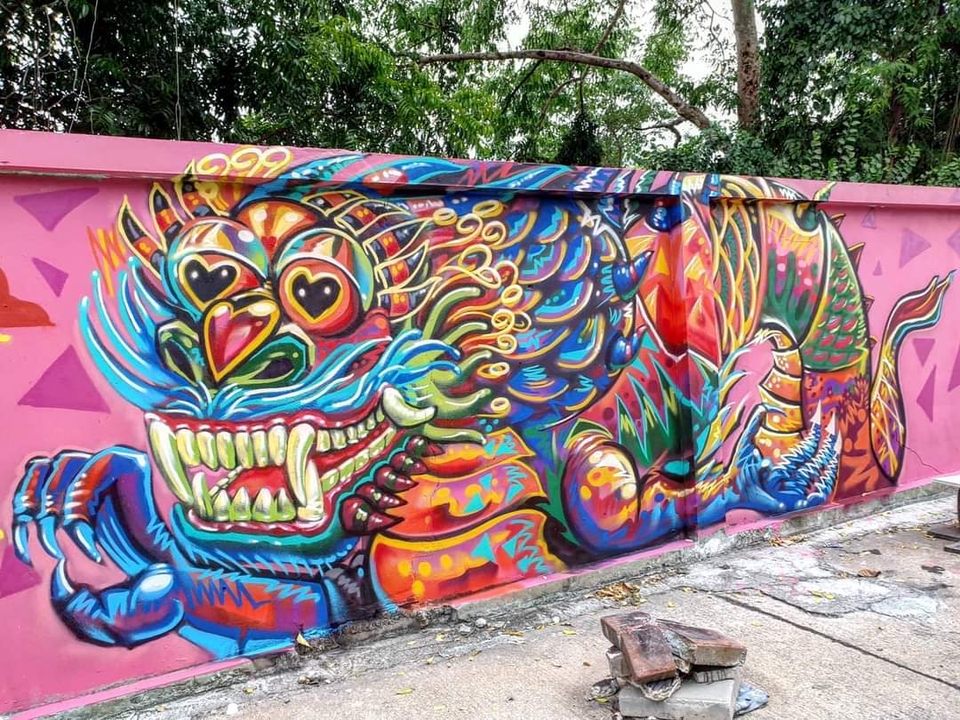 รับเพ้นท์ผนัง3มิติ งานศิลปะสีสันสดใส ลายมังกร