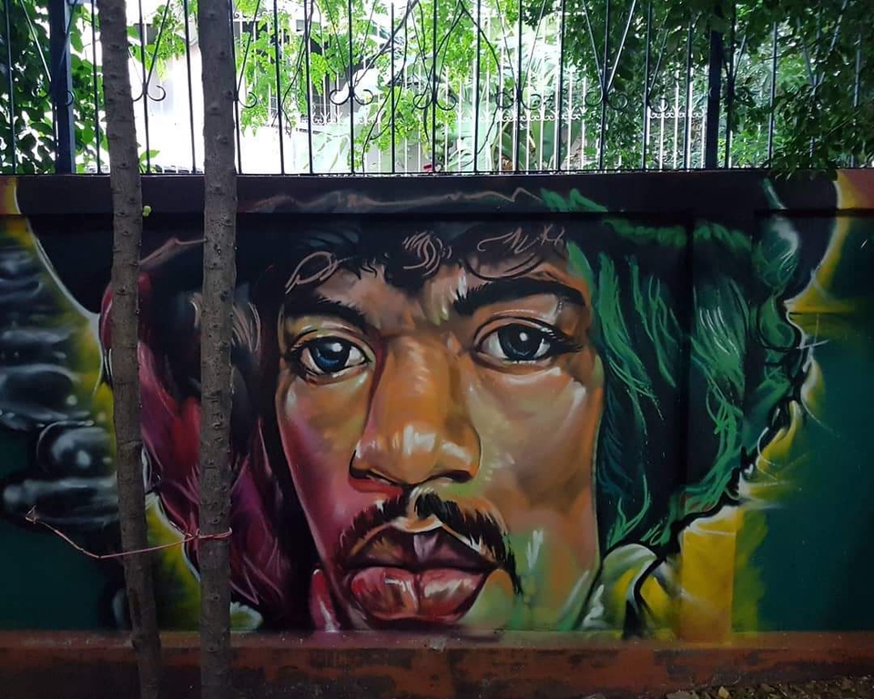 รับเพ้นท์ผนังภาพจิตรกรรมฝาผนังศิลปะJimi Hendrix