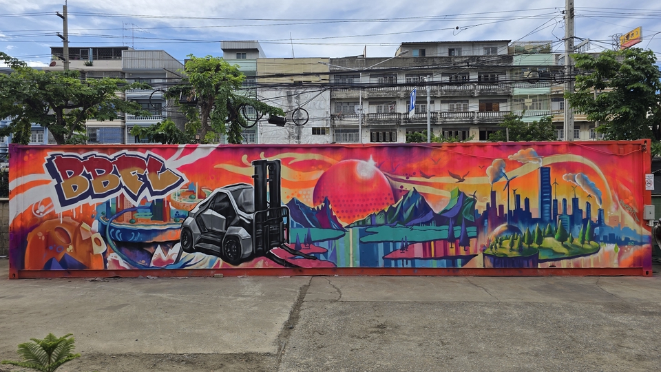 รับเพ้นท์ผนัง3มิติ ภาพเมืองอนาคต สีสันสดใส