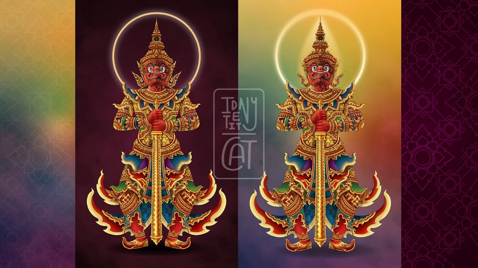 รับวาดภาพประกอบ ภาพวาดงานไทย ยักษ์ พระ ผีไทย งานศิลปะไทย