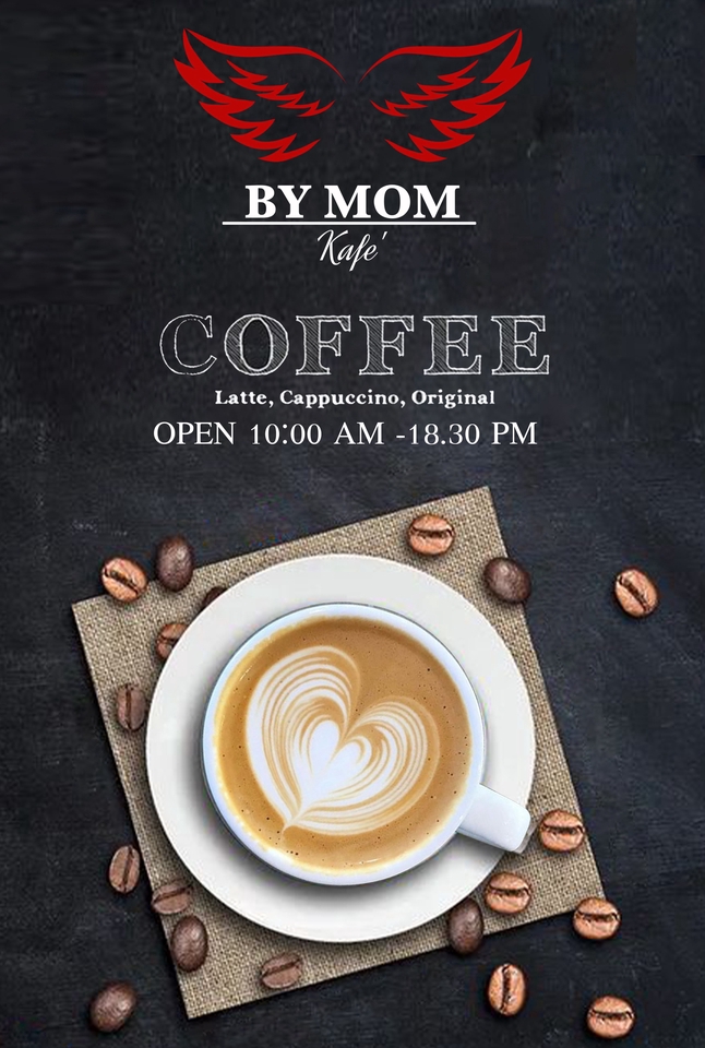 ออกแบบแบนเนอร์ร้านกาแฟ BY MOM กาแฟลาเต้ คาปูชิโน่ สวยงามดึงดูดลูกค้า