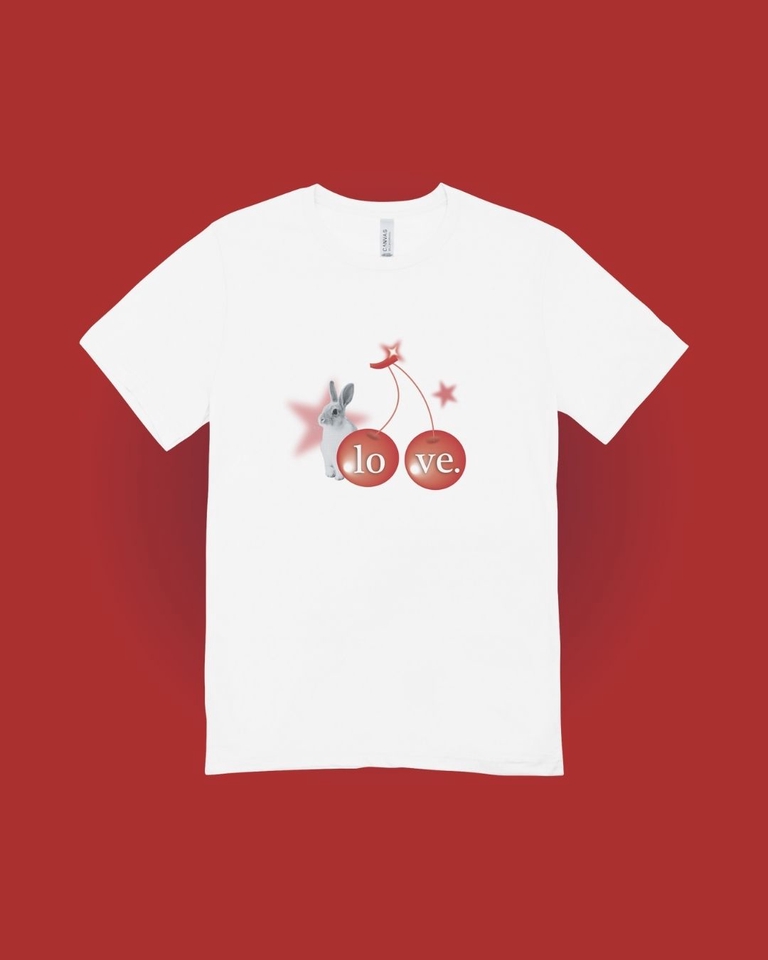 ออกแบบเสื้อยืดลายกระต่ายและเชอร์รี่น่ารัก