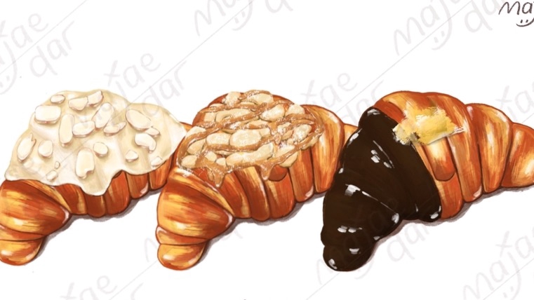 รับวาดรูปภาพประกอบ ขนมปังครัวซองต์ digital painting