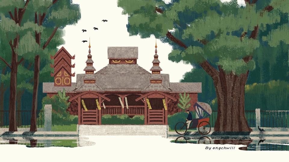 วาดภาพวิว ประกอบโปสการ์ดเมืองแพร่ สถาปัตยกรรมวัดจอมสวรรค์
