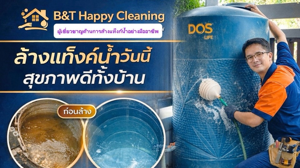 ช่างประปาผู้เชี่ยวชาญทำความสะอาดและล้างแท็งค์น้ำให้บริการ น้ำสะอาดเพื่อสุขอนามัยที่ดีของทุกคน