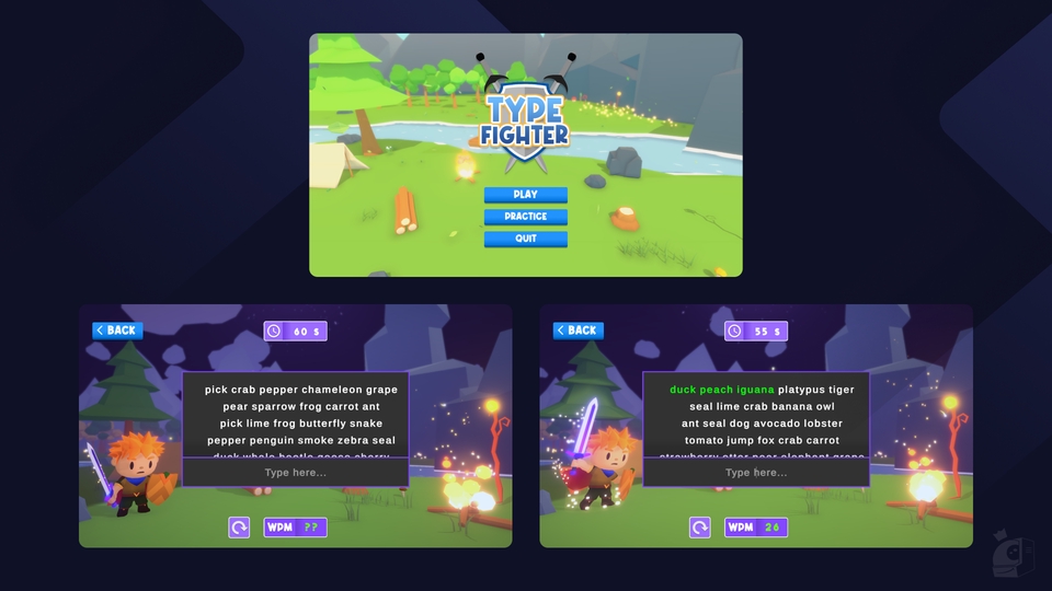 รับสร้างเกมมือถือ Type Fighter เกมพัฒนาความเร็วในการพิมพ์