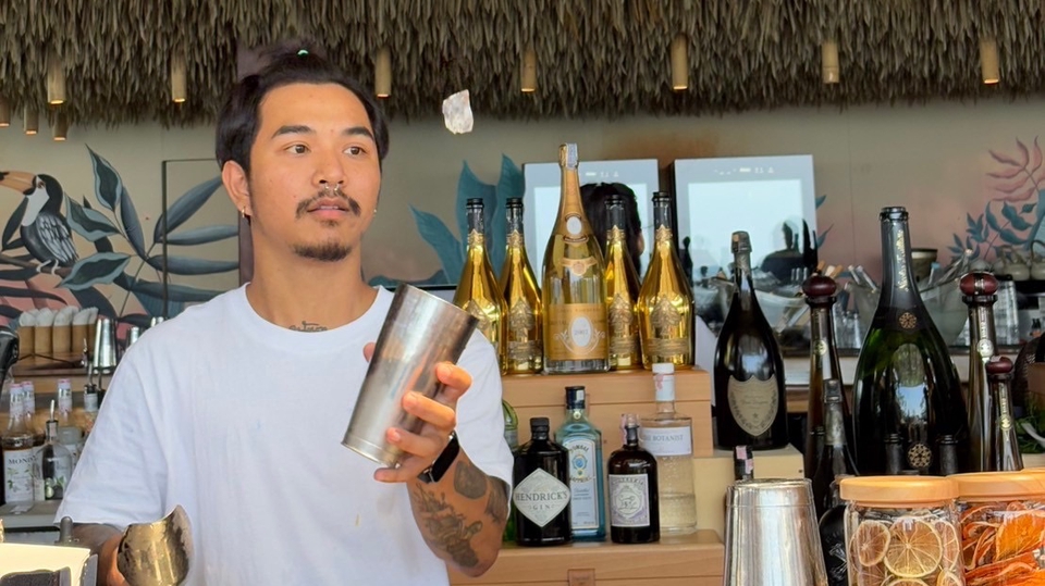 บาร์เทนเดอร์มืออาชีพ ผสมเครื่องดื่ม