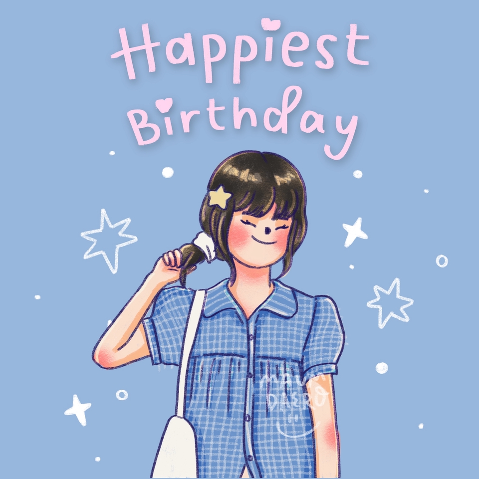 รับวาดการ์ตูนน่ารัก วันเกิด ลายเส้นมินิมอล