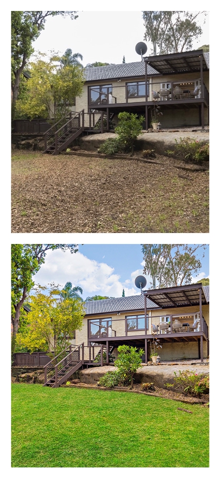 รับแต่งรูปภาพด้วย Photoshop เปลี่ยนพื้นหลังหญ้าแห้งเป็นสนามหญ้าสีเขียวสดใส รับรีทัชภาพ รีทัชภาพถ่าย 