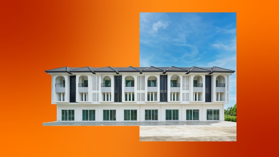 รับแต่งรูปภาพอาคารพาณิชย์ Photoshop