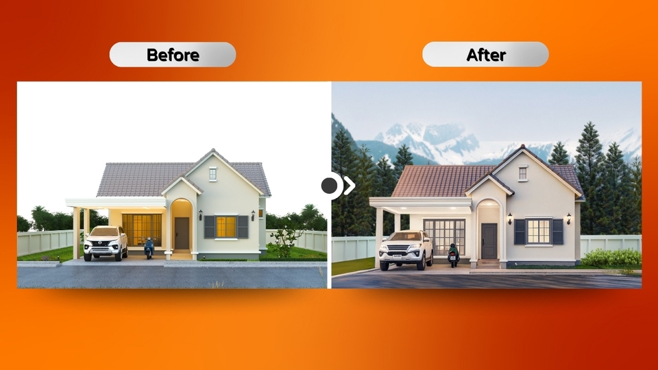 รับแต่งรูปภาพบ้านสวยด้วยphotoshop ก่อนและหลัง