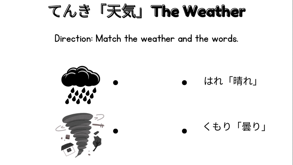 ใบงานจับคู่ศัพท์ญี่ปุ่นกับภาพ เกี่ยวกับสภาพอากาศ