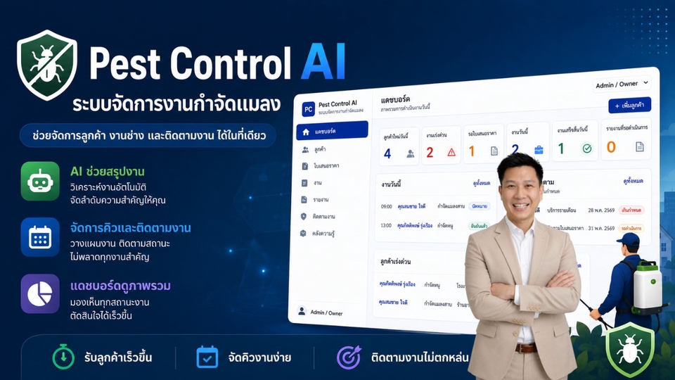 รับสร้างระบบ AI Agent / AI Operations MVP สำหรับธุรกิจบริการ ทีมช่าง และธุรกิจกำจัดแมลง