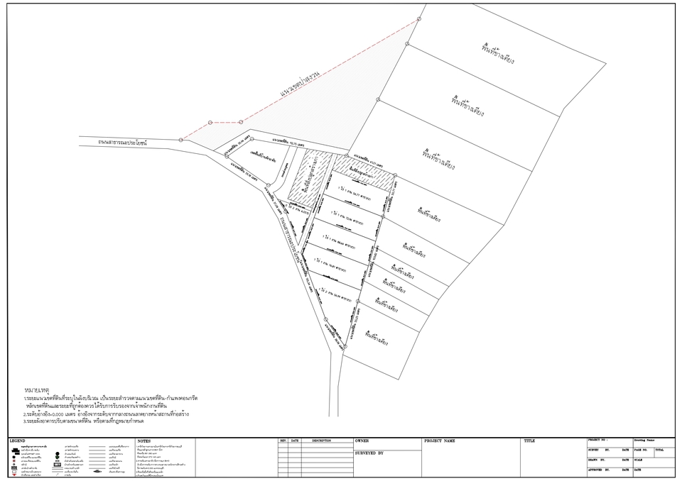 แผนผังที่ดินแสดงอาคารและพื้นที่ก่อสร้าง บริเวณนี้เป็นพื้นที่สำหรับ หาผู้รับเหมาก่อสร้าง