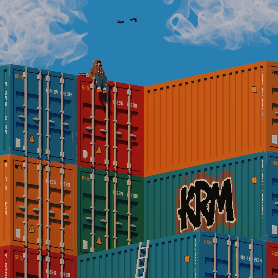 รับปั้นโมเดล 3d ภาพเรือสินค้าและตู้คอนเทนเนอร์กองสูง ทำ 3d packshot ดีไซน์สินค้า 3d model