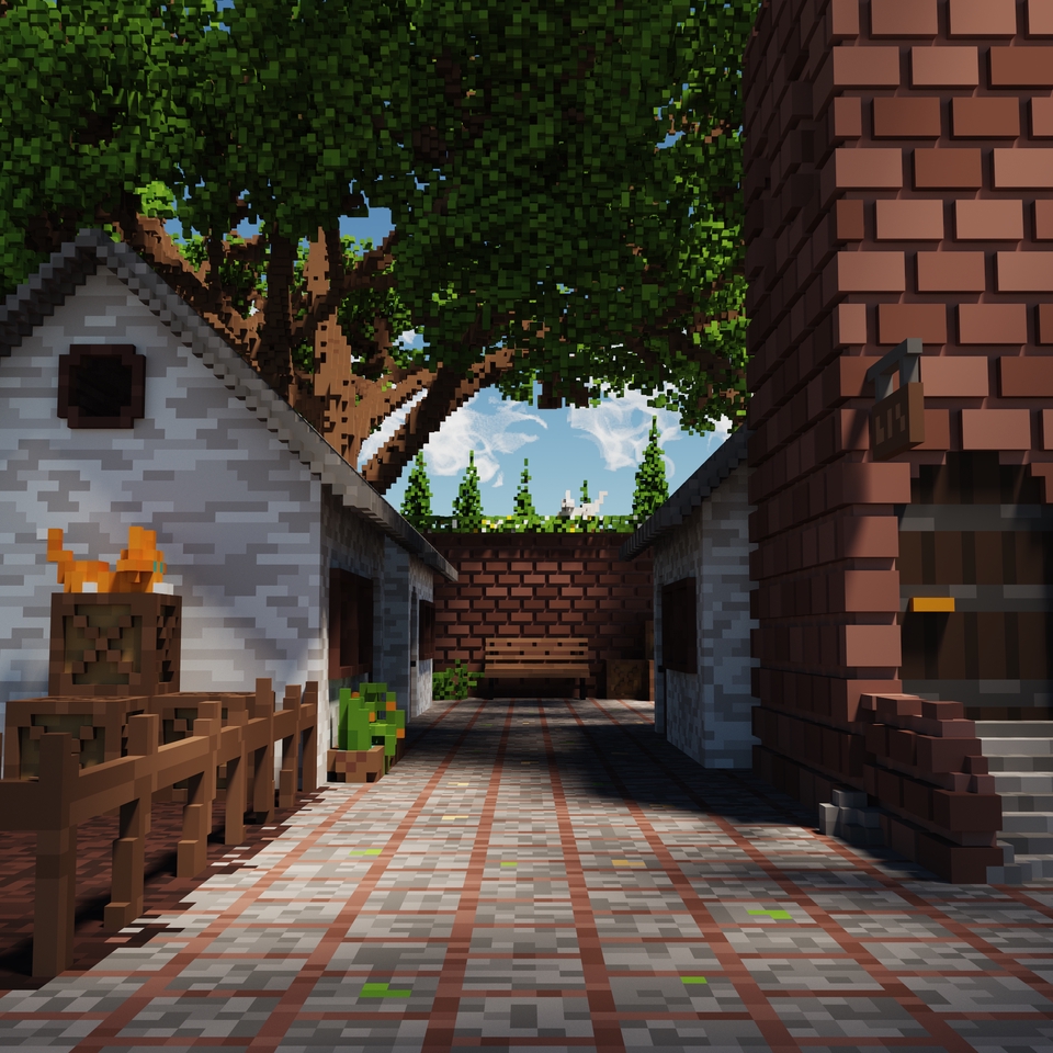รับปั้นโมเดล 3D สไตล์ Minecraft ในบรรยากาศหมู่บ้านจำลอง สร้างโมเดล 3 มิติ สินค้า 3D Packshot