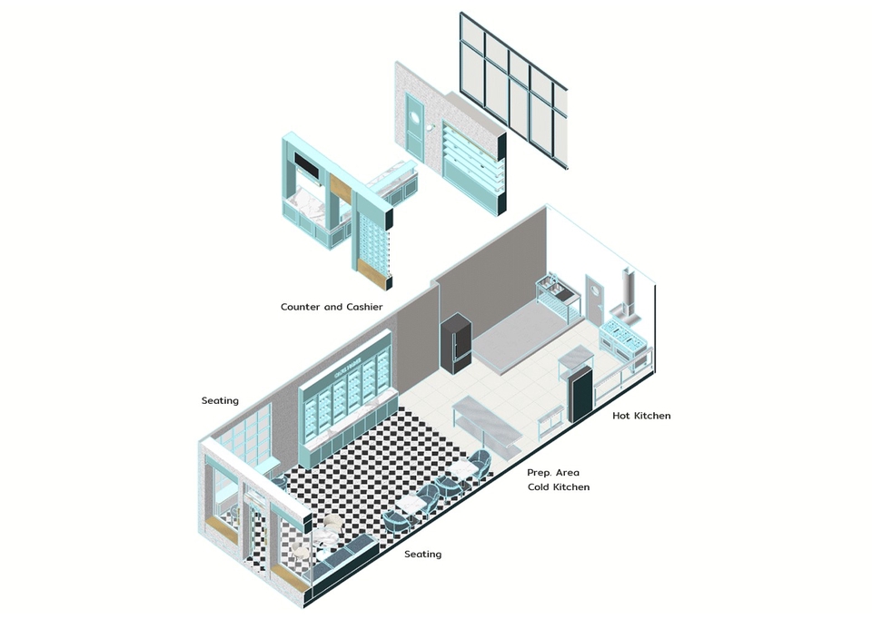 ออกแบบร้านค้า3D perspective มุมมองด้านบน