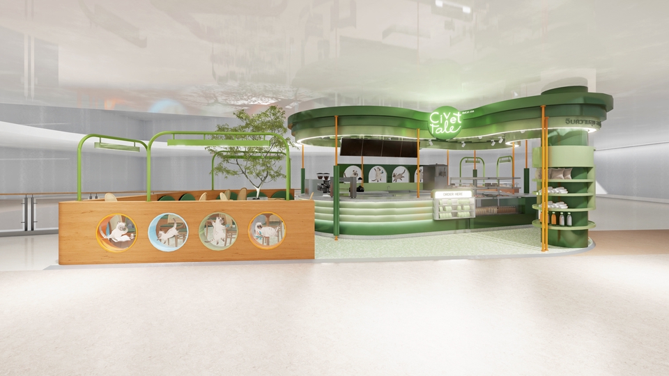 ออกแบบร้านค้า3D perspective โมเดลร้านกาแฟสวย