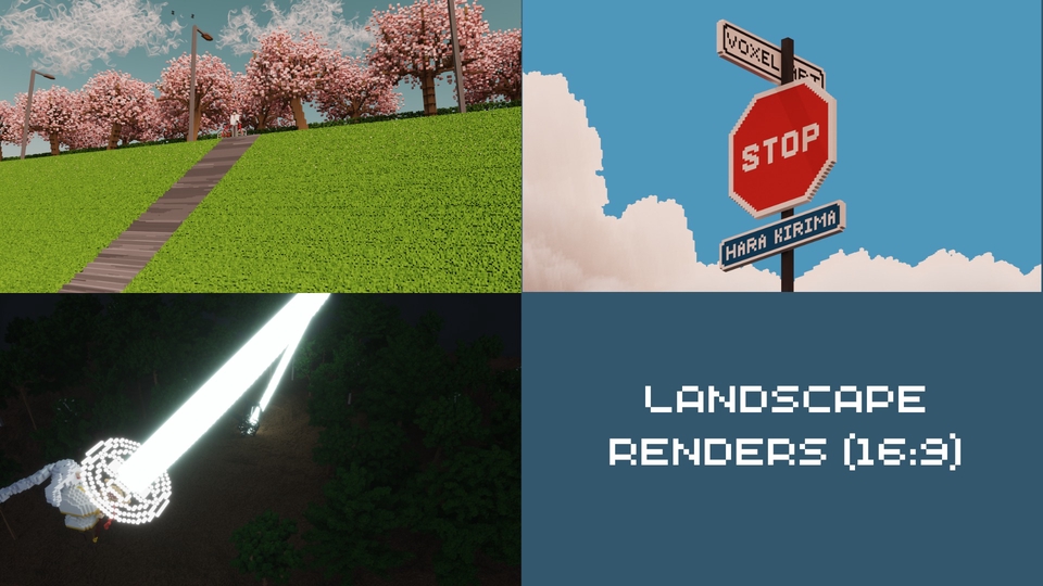 งานภาพ 3D Landscape Renders Pixel/voxel Art