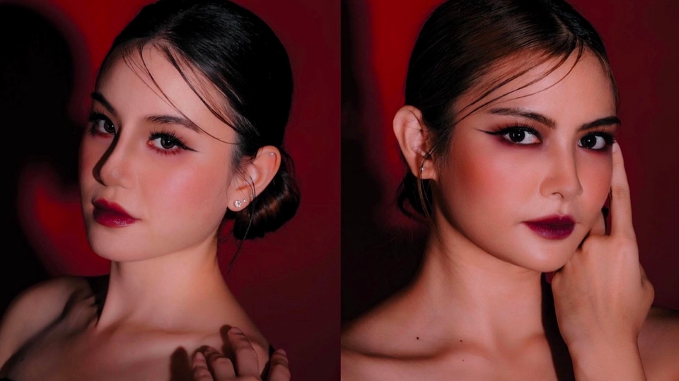 ช่างแต่งหน้าสไตล์เกาหลี แต่งหน้าสวยฉ่ำโทนแดงก่ำ พร้อมทำผมเรียบหรู เหมาะสำหรับออกงาน