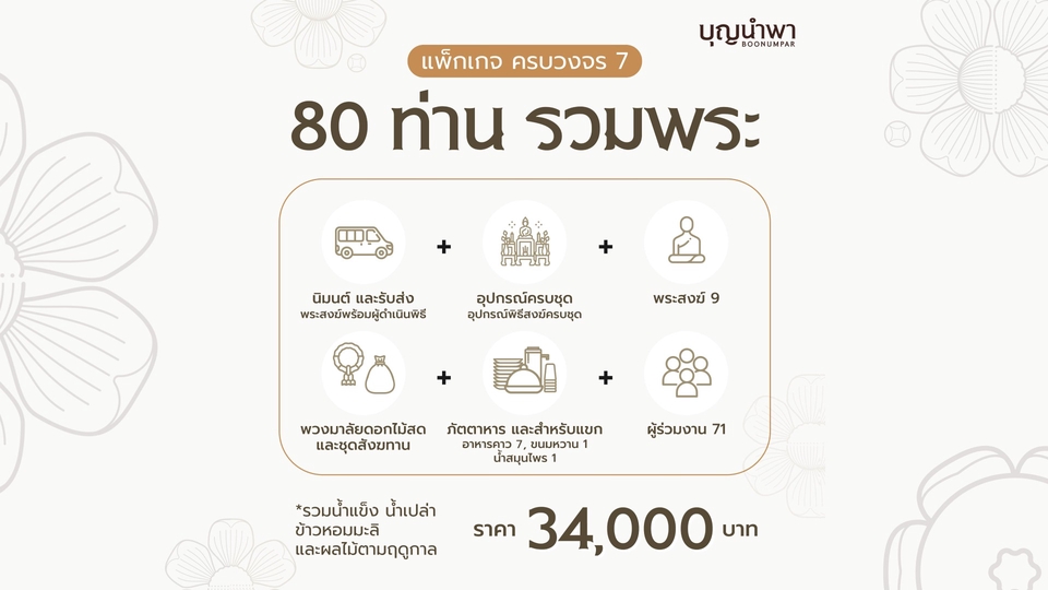 รับจัดงานทำบุญบ้านใหม่ครบวงจร 80 ท่าน