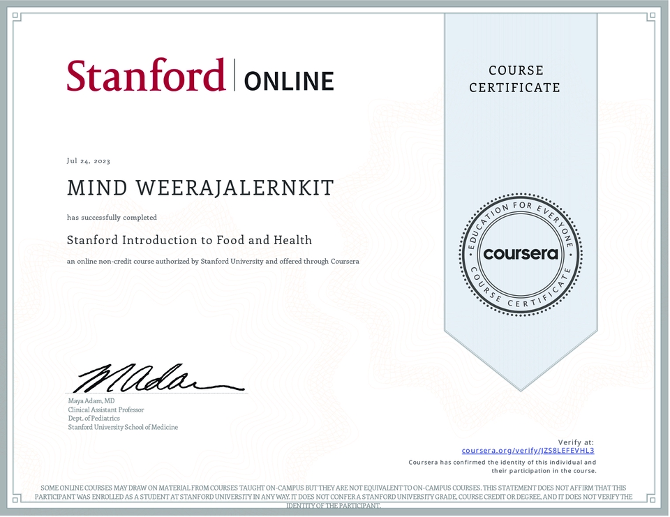 รับปรึกษาโภชนาการออนไลน์  Stanford  โภชนาการและสุขภาพ