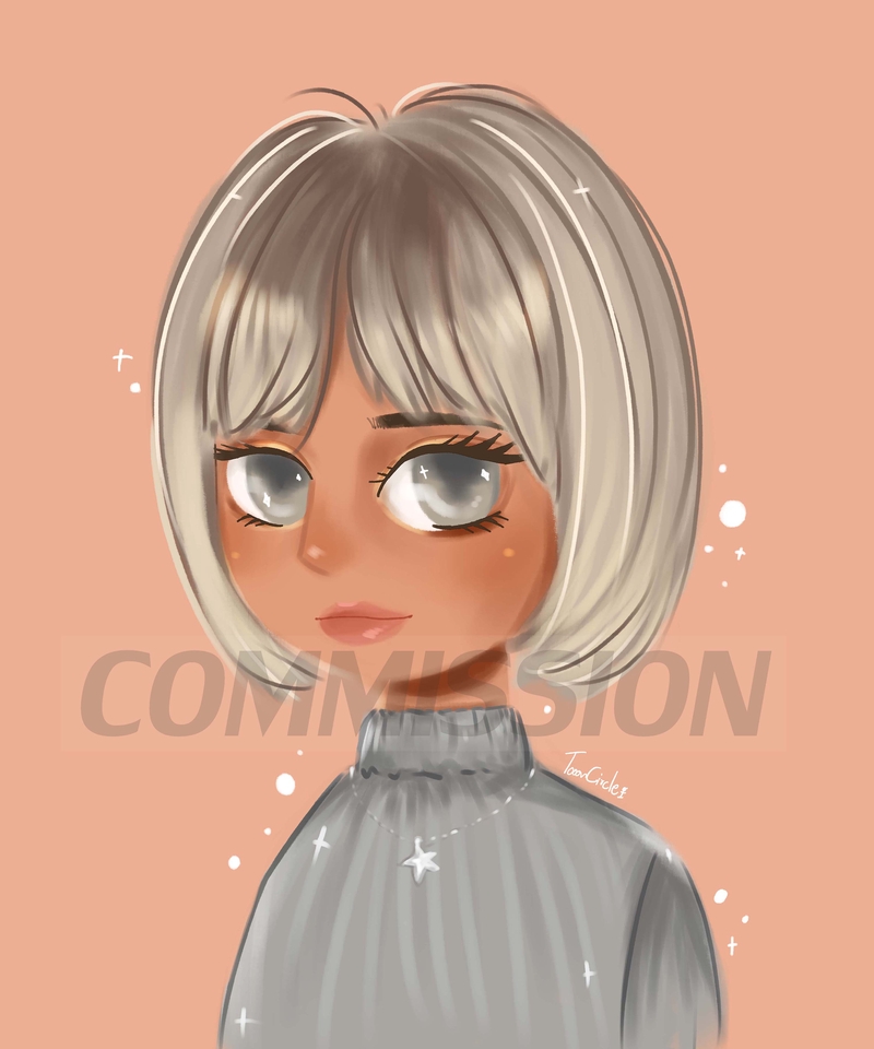 วาดภาพประกอบหญิงสาวผมบ๊อบสีเทา