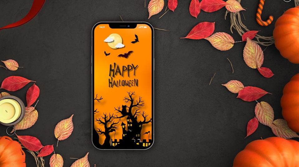 รับออกแบบ banner facebook สำหรับเทศกาลฮาโลวีน, ภาพหน้าจอมือถือพร้อมข้อความ