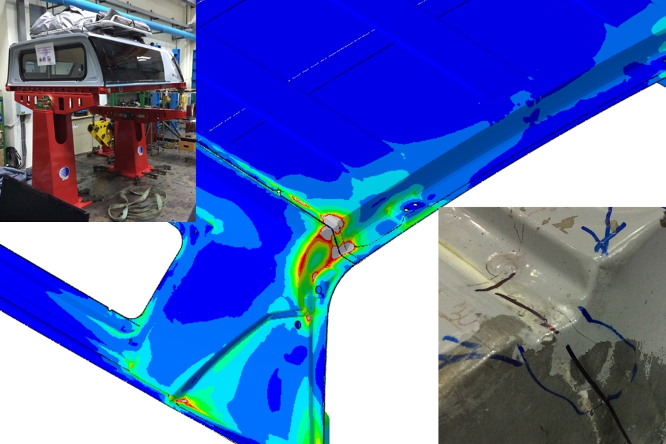 Finite element analysis pickup canopy stress failure fracture crack testing