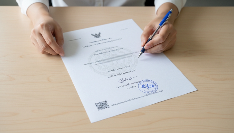 เอกสารกรมพัฒนาธุรกิจการค้า (DBD) พร้อมบัตรคิว แสดงขั้นตอนการจดทะเบียนบริษัทอย่างเป็นทางการ