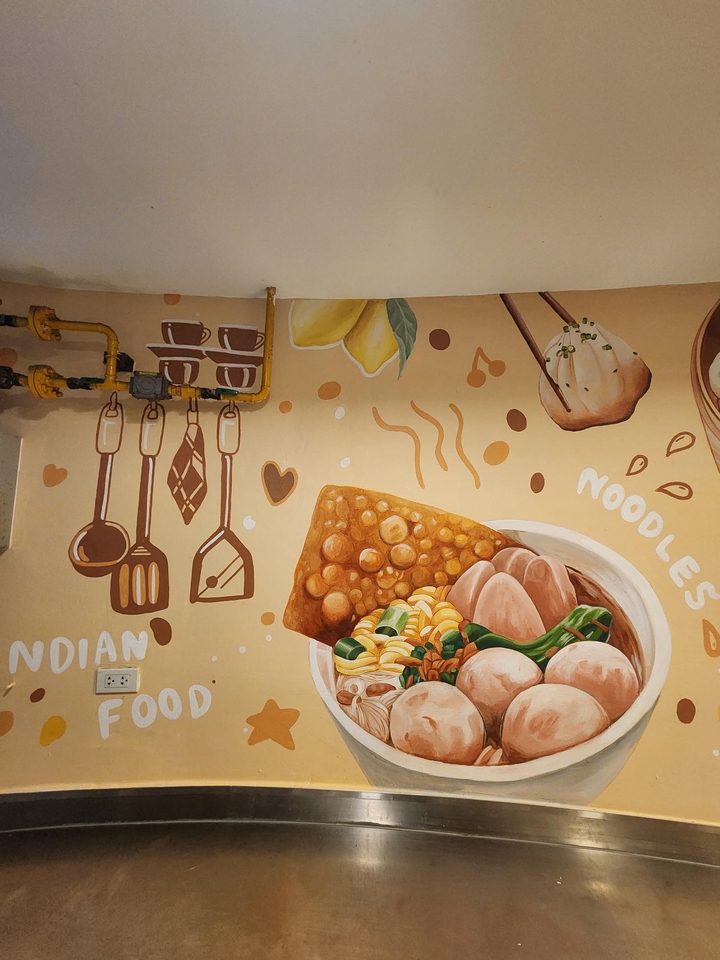 รับเพ้นท์ผนังลายอาหารน่ารัก เพ้นท์ผนังร้านอินเดียนฟู้ดและก๋วยเตี๋ยว 3 มิติ