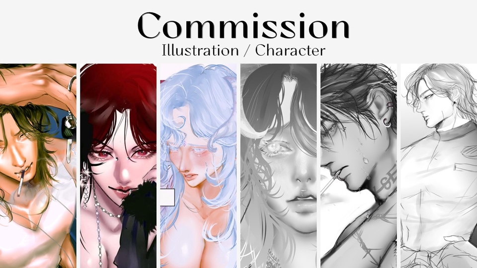 รับวาดรูปสำหรับประกอบนิยาย ปกฟิค หรือ OC
Line art | Full color | Grey Scale