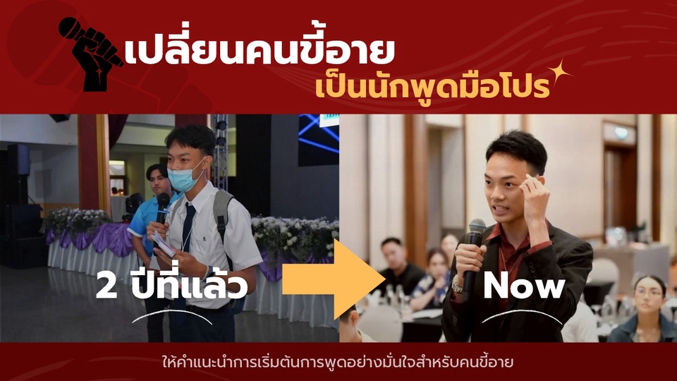 เป็นภาพโฆษณาโปรโมทเกี่ยวกับการพูดการสื่อสารการพัฒนาตัวเองด้านทักษะการพูด