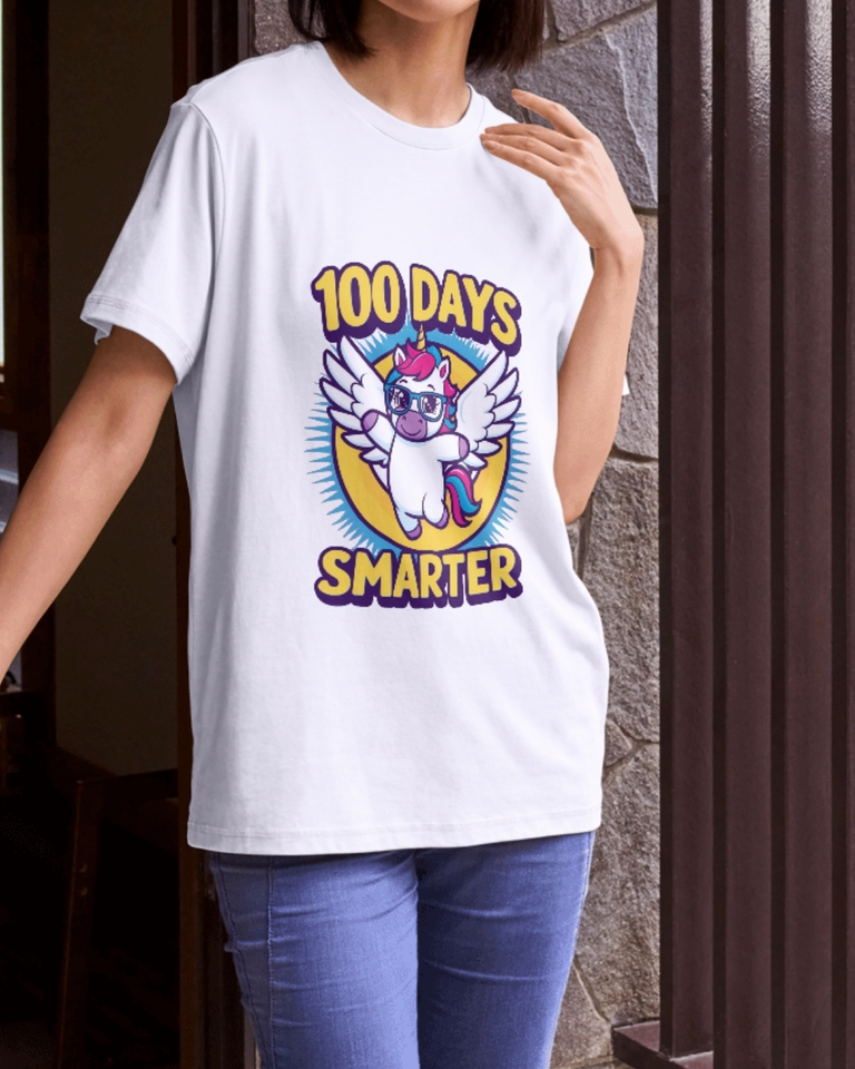 รับสกรีนเสื้อยืดลายยูนิคอร์น 100 วันฉลาดขึ้น