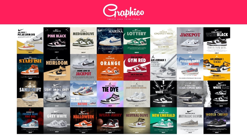 ออกแบบแบนเนอร์สินค้า รองเท้า Nike สไตล์ต่างๆ  สำหรับโซเชียลมีเดีย