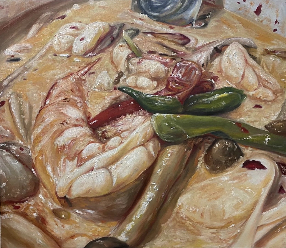 ของขวัญแฮนเมดงานศิลปะภาพวาดอาหารไทย