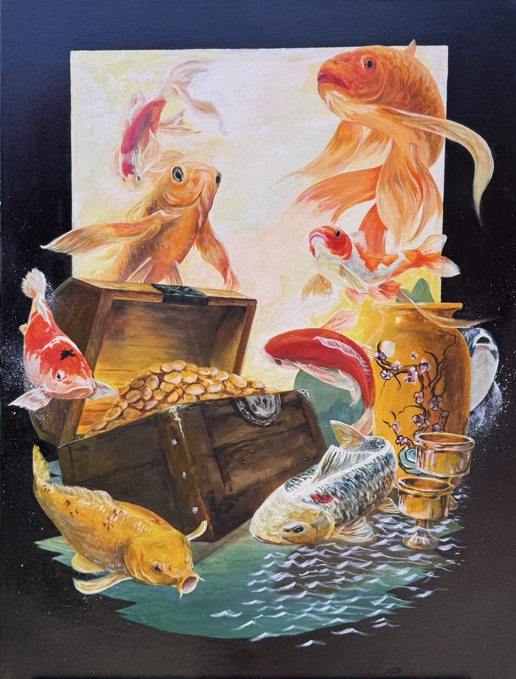 ของขวัญแฮนเมด ปลากัดสีทอง ภาพวาดสีน้ำมัน