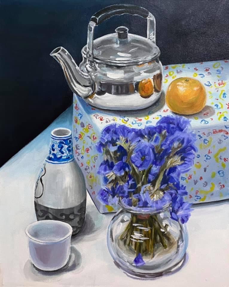 ของขวัญแฮนเมด ภาพวาดสีน้ำมัน แจกันดอกไม้ กาน้ำชา