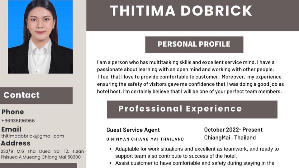 รับพิมพ์งานทั่วไป รับคีย์ข้อมูล ประวัติการทำงานภาษาอังกฤษ