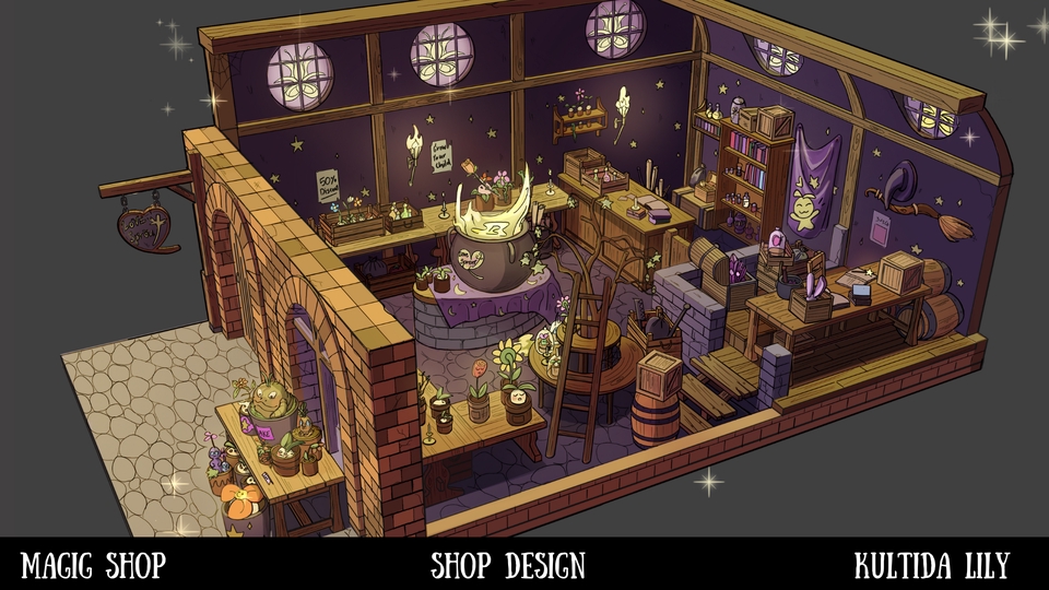 วาดภาพประกอบร้านเวทย์มนต์  ภาพประกอบดิจิตอล