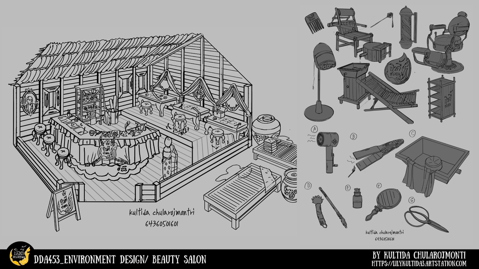 รับวาดภาพประกอบร้านเสริมสวยสไตล์ไทย  ภาพประกอบดิจิตอลเพ้นท์