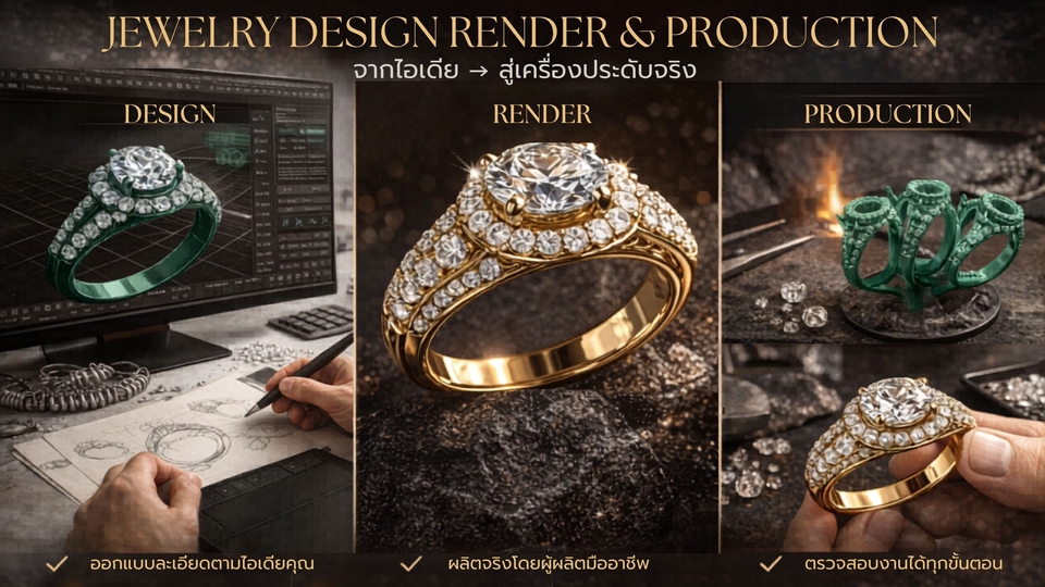 จากไอเดียสู่เครื่องประดับจริง ออกแบบ 3D พร้อม Render สมจริง ใช้ผลิตได้